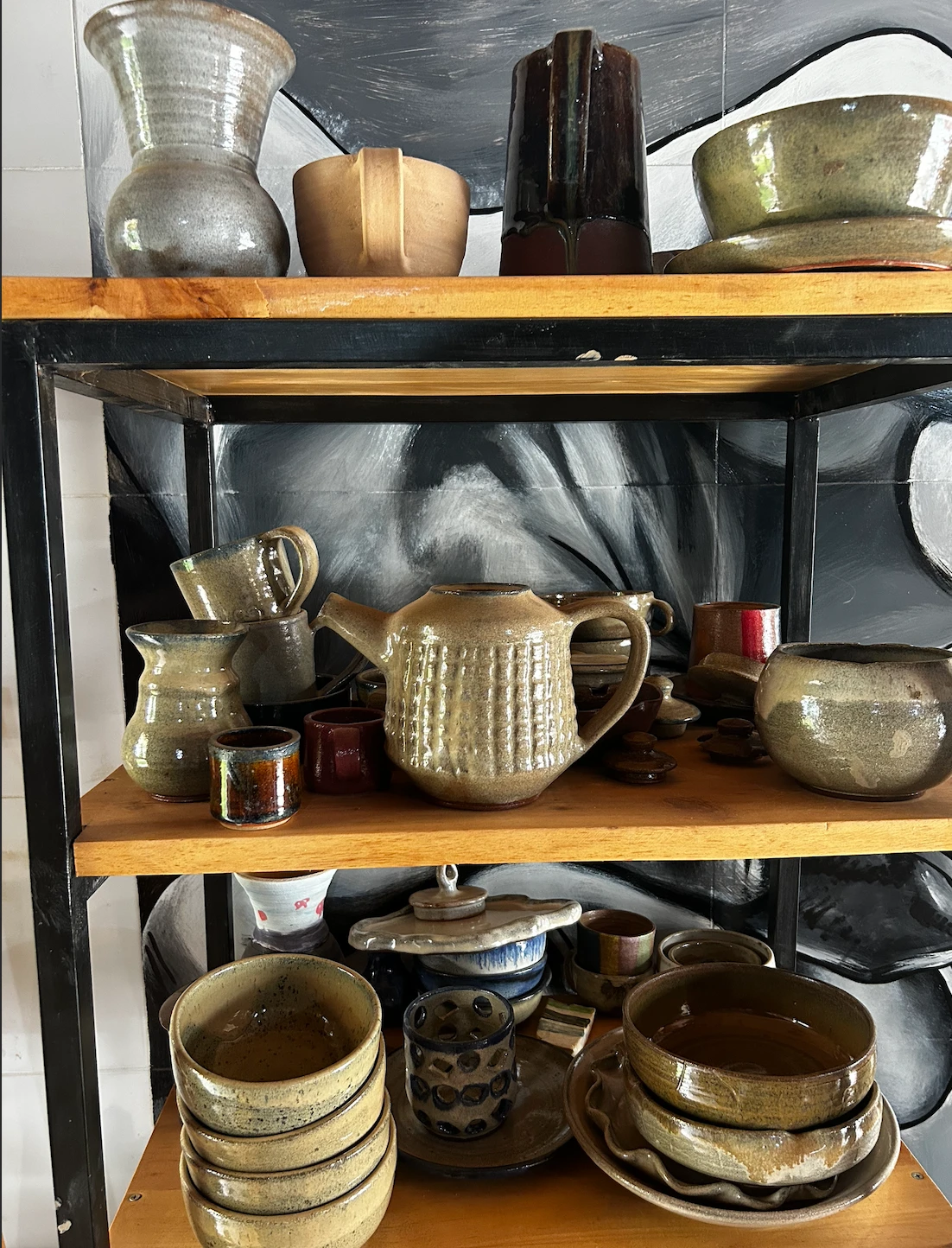 Handcrafted pottery pieces on display